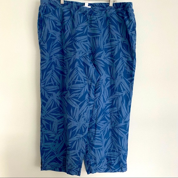 J. Jill Love Linen Blue Print Wide Leg Cropped Pants Medium Elastic Waist size L - Picture 2 of 11